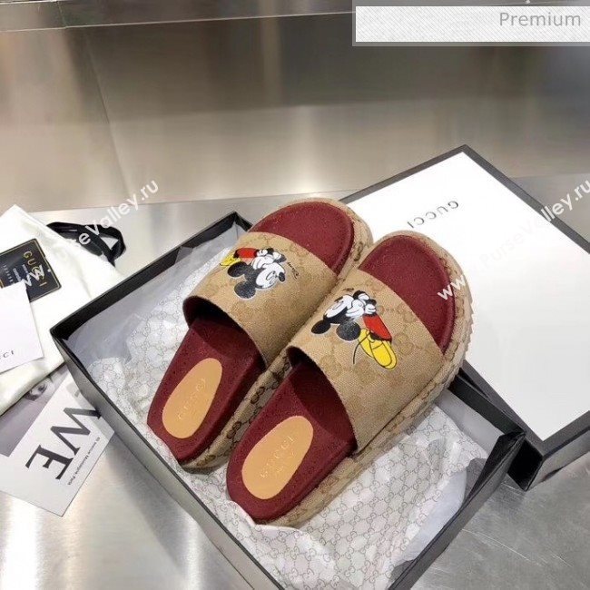 Gucci 573018 Mickey &amp; GG Canvas Platform Slide Sandal 2019  (MD-20033112)