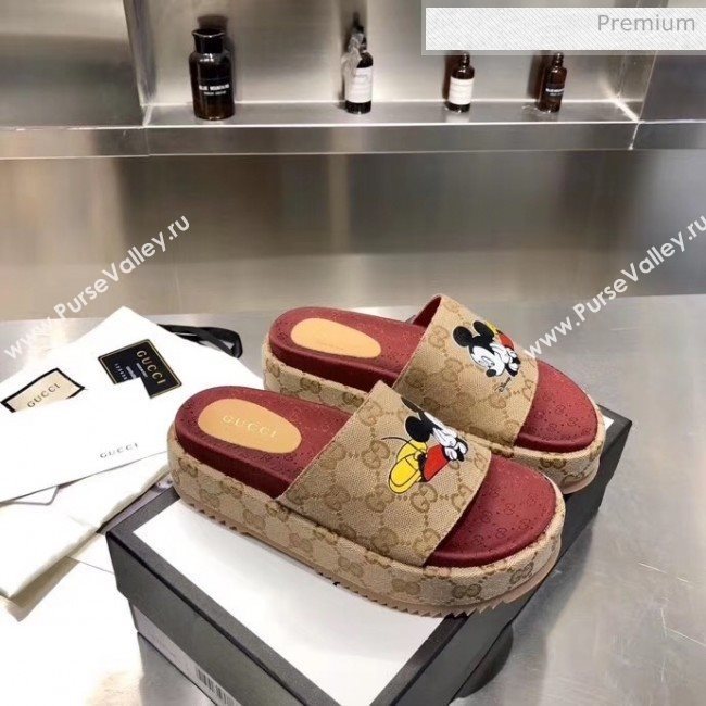 Gucci 573018 Mickey &amp; GG Canvas Platform Slide Sandal 2019  (MD-20033112)