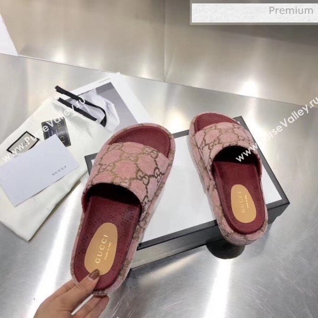 Gucci Velvet GG Platform Slide Sandal 573018 Pink 2019 (MD-20033115)
