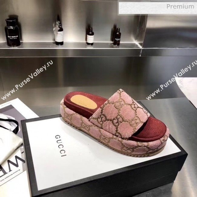 Gucci Velvet GG Platform Slide Sandal 573018 Pink 2019 (MD-20033115)