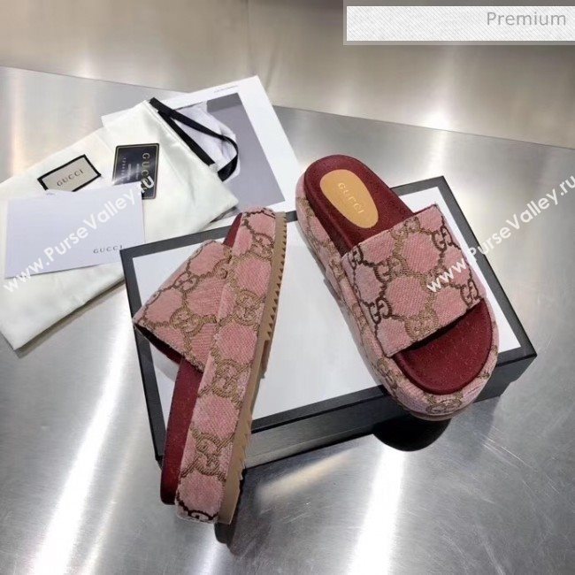 Gucci Velvet GG Platform Slide Sandal 573018 Pink 2019 (MD-20033115)