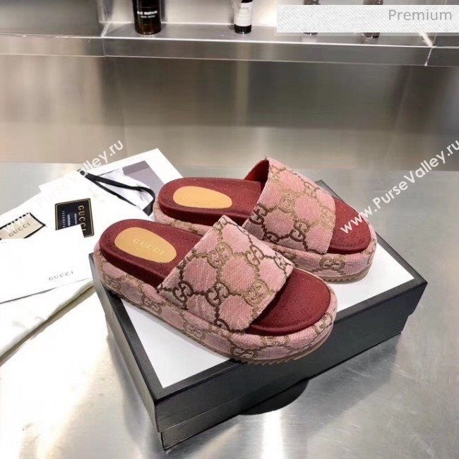 Gucci Velvet GG Platform Slide Sandal 573018 Pink 2019 (MD-20033115)