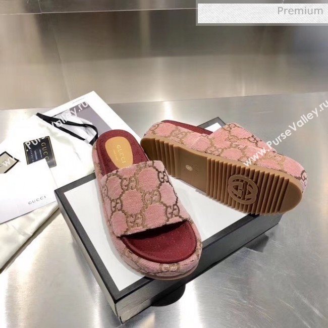 Gucci Velvet GG Platform Slide Sandal 573018 Pink 2019 (MD-20033115)