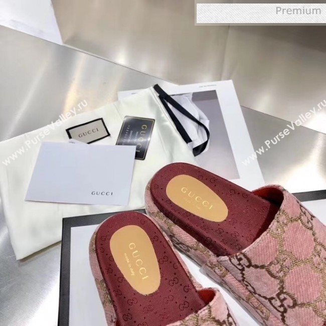 Gucci Velvet GG Platform Slide Sandal 573018 Pink 2019 (MD-20033115)