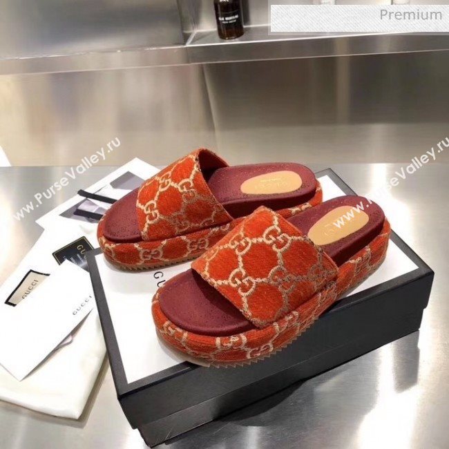 Gucci Velvet GG Platform Slide Sandal 573018 Brown 2019 (MD-20033116)