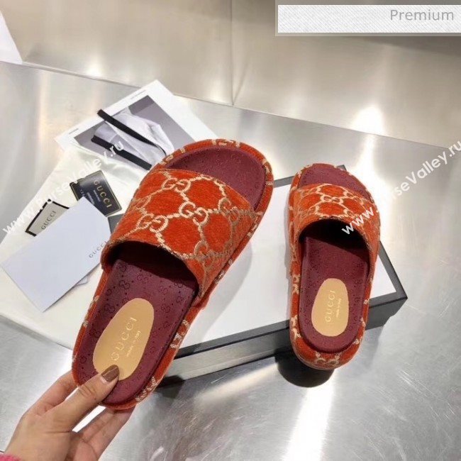 Gucci Velvet GG Platform Slide Sandal 573018 Brown 2019 (MD-20033116)