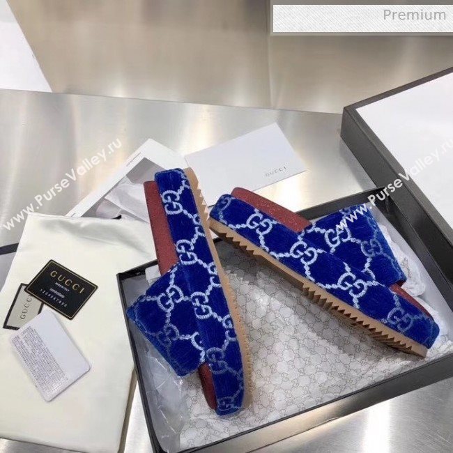 Gucci Velvet GG Platform Slide Sandal 573018 Blue 2019 (MD-20033117)