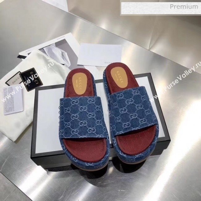 Gucci Denim Blue GG Platform Slide Sandal 573018 2019 (MD-20033119)