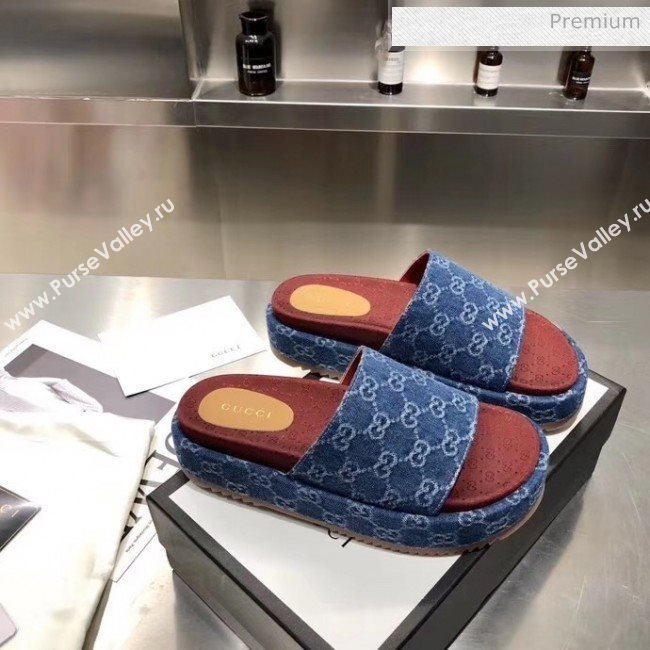 Gucci Denim Blue GG Platform Slide Sandal 573018 2019 (MD-20033119)