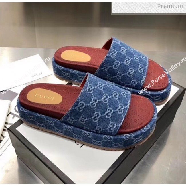 Gucci Denim Blue GG Platform Slide Sandal 573018 2019 (MD-20033119)