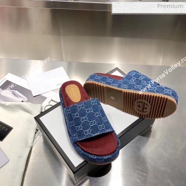 Gucci Denim Blue GG Platform Slide Sandal 573018 2019 (MD-20033119)