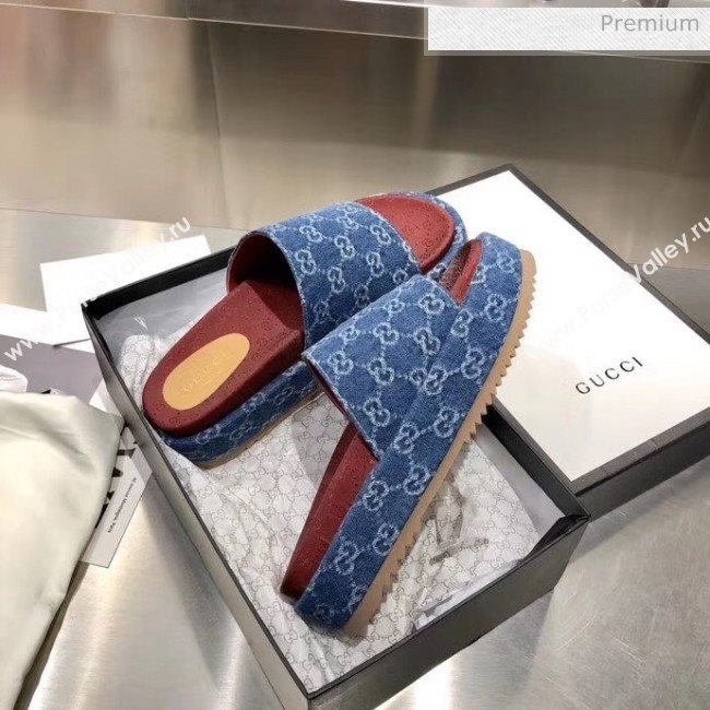 Gucci Denim Blue GG Platform Slide Sandal 573018 2019 (MD-20033119)
