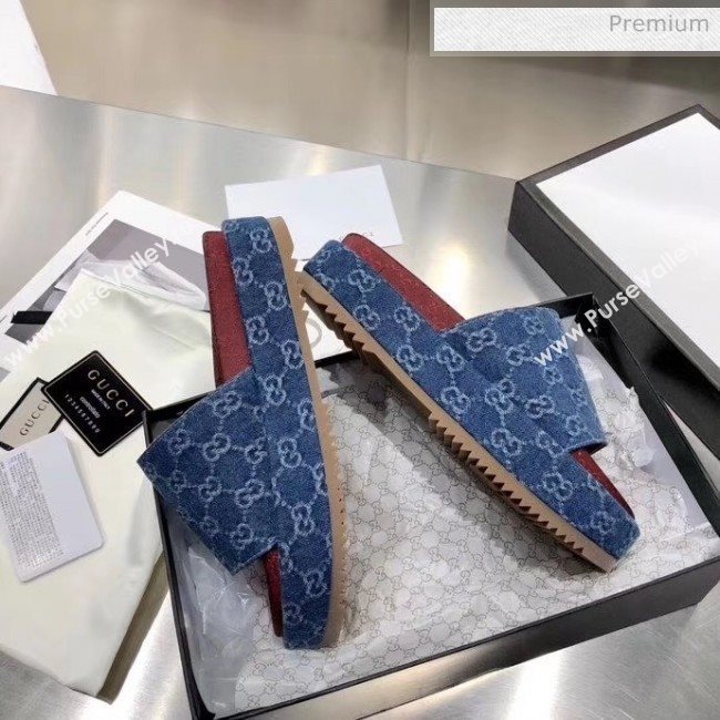 Gucci Denim Blue GG Platform Slide Sandal 573018 2019 (MD-20033119)