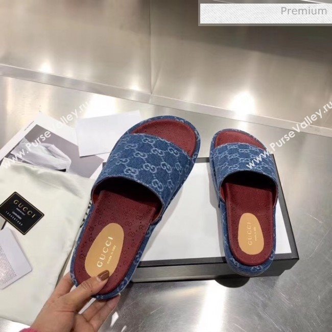 Gucci Denim Blue GG Platform Slide Sandal 573018 2019 (MD-20033119)