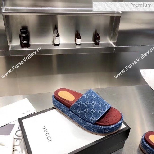 Gucci Denim Blue GG Platform Slide Sandal 573018 2019 (MD-20033119)