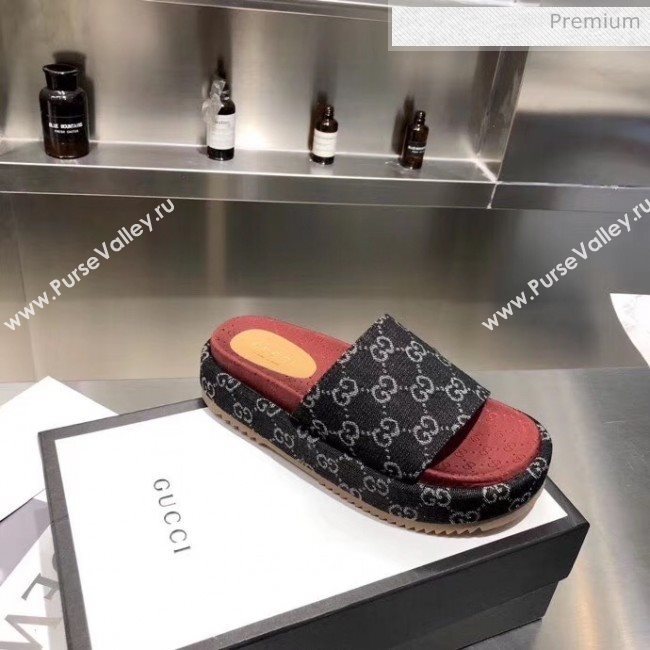 Gucci Denim Black GG Platform Slide Sandal 573018 2019 (MD-20033120)
