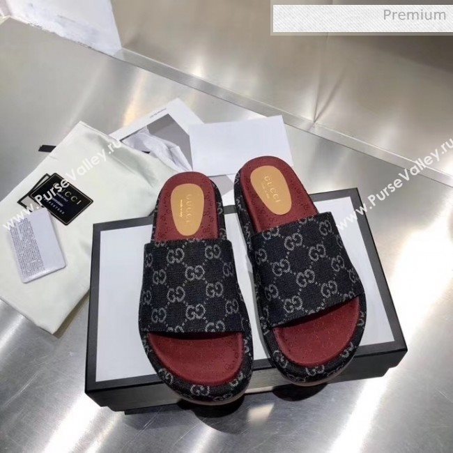 Gucci Denim Black GG Platform Slide Sandal 573018 2019 (MD-20033120)