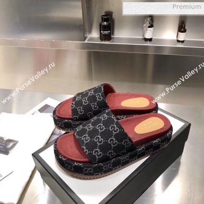 Gucci Denim Black GG Platform Slide Sandal 573018 2019 (MD-20033120)
