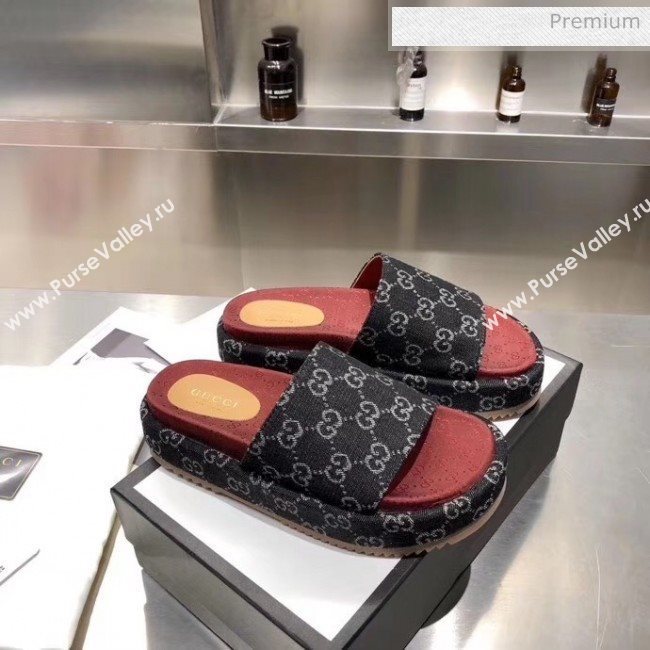 Gucci Denim Black GG Platform Slide Sandal 573018 2019 (MD-20033120)
