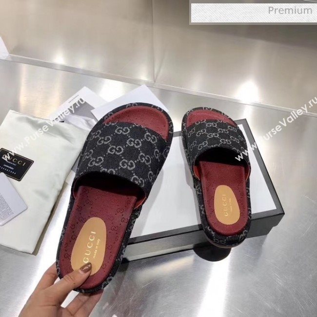 Gucci Denim Black GG Platform Slide Sandal 573018 2019 (MD-20033120)
