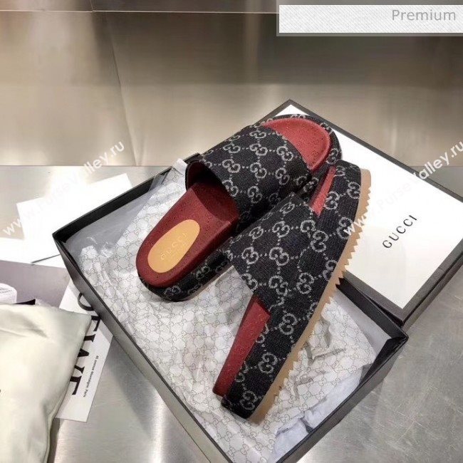 Gucci Denim Black GG Platform Slide Sandal 573018 2019 (MD-20033120)