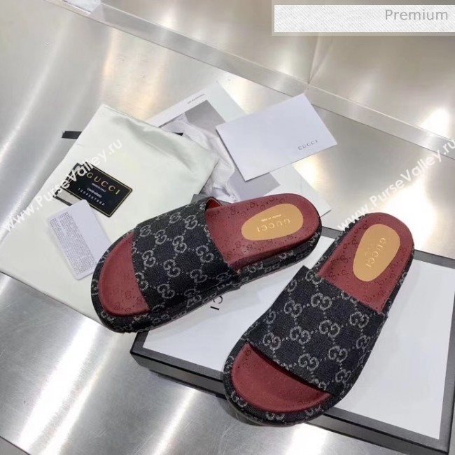 Gucci Denim Black GG Platform Slide Sandal 573018 2019 (MD-20033120)