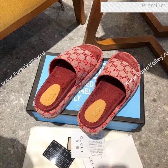 Gucci GG Canvas Platform Slide Sandal 573018 Burgundy 2019 (MD-20033121)