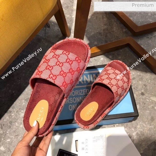 Gucci GG Canvas Platform Slide Sandal 573018 Burgundy 2019 (MD-20033121)