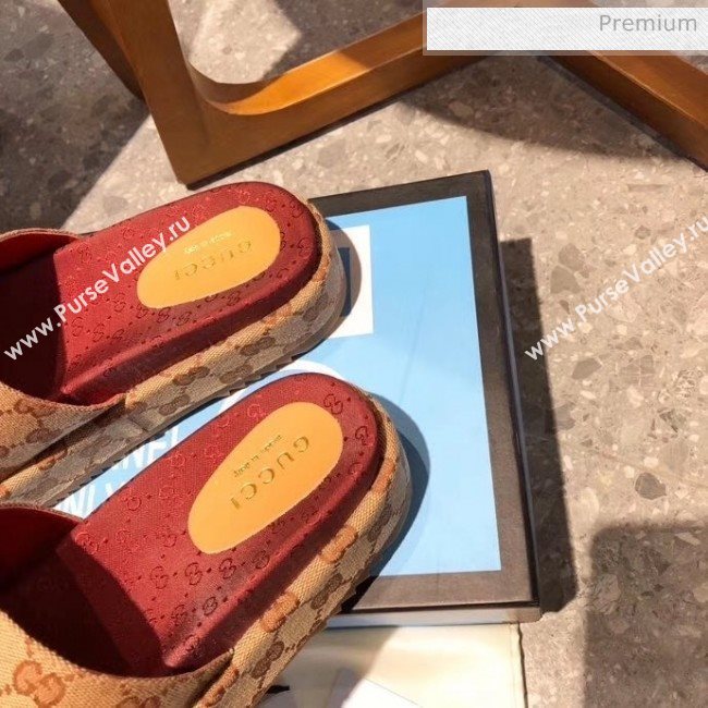 Gucci Beige GG Canvas Platform Slide Sandal 573018 2019 (MD-20033122)
