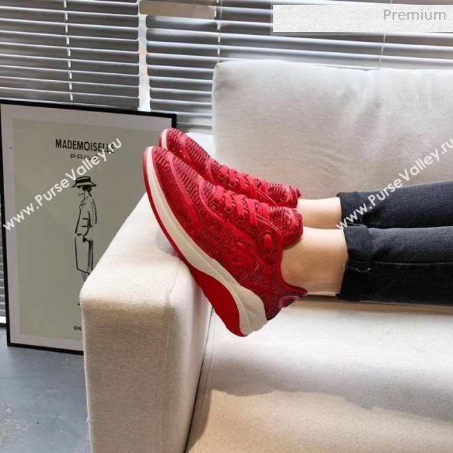 Chanel CC Logo Sequins &amp; Leather Sneakers G35936 Red 2020 (MD-20033128)