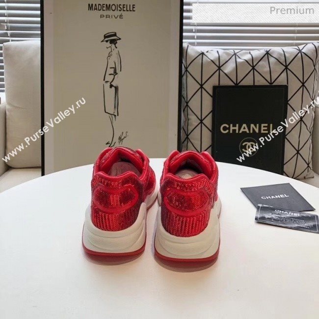 Chanel CC Logo Sequins &amp; Leather Sneakers G35936 Red 2020 (MD-20033128)