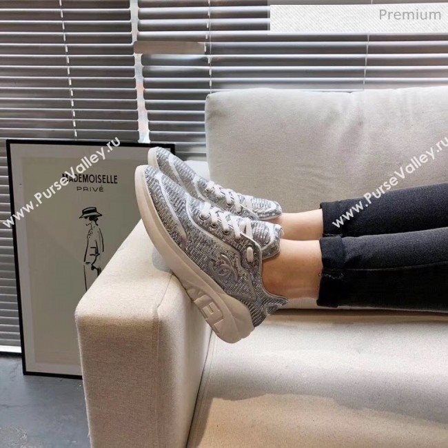 Chanel CC Logo Sequins &amp; Leather Sneakers G35936 Silver 2020 (MD-20033129)