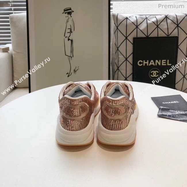 Chanel CC Logo Sequins &amp; Leather Sneakers G35936 Light Gold 2020 (MD-20033131)