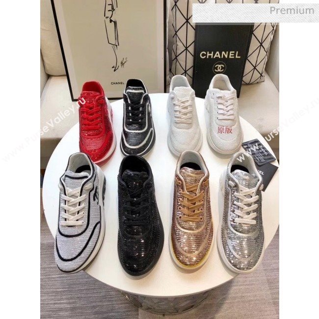 Chanel CC Logo Sequins &amp; Leather Sneakers G35936 Light Gold 2020 (MD-20033131)