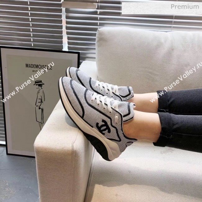 Chanel CC Logo Sequins &amp; Leather Sneakers G35936 White/Black 2020 (MD-20033130)