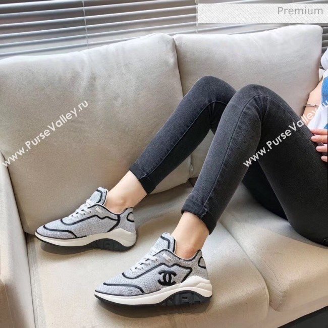 Chanel CC Logo Sequins &amp; Leather Sneakers G35936 White/Black 2020 (MD-20033130)