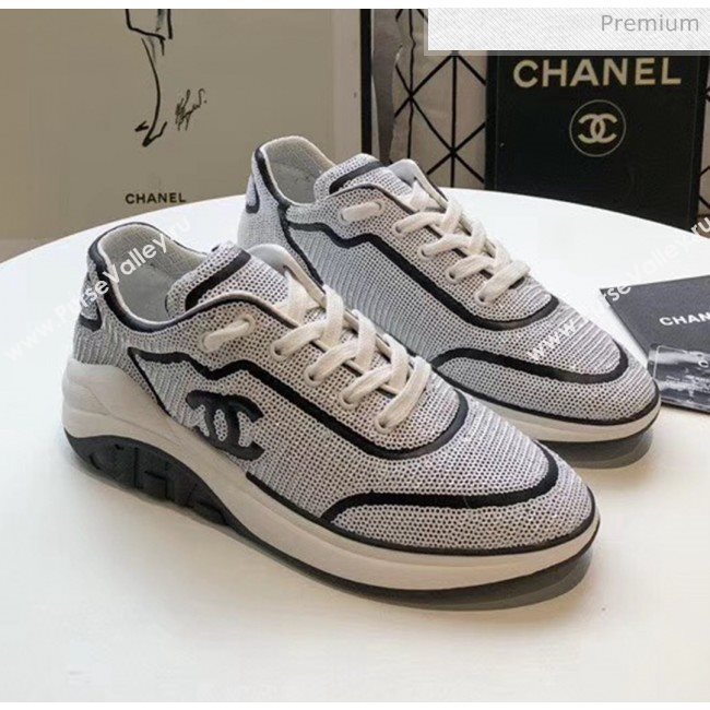 Chanel CC Logo Sequins &amp; Leather Sneakers G35936 White/Black 2020 (MD-20033130)