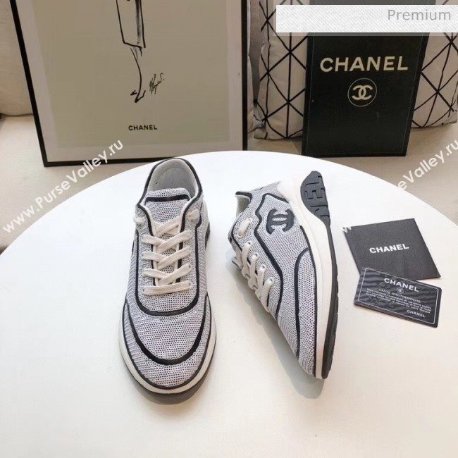 Chanel CC Logo Sequins &amp; Leather Sneakers G35936 White/Black 2020 (MD-20033130)
