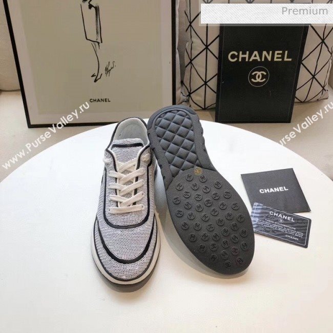 Chanel CC Logo Sequins &amp; Leather Sneakers G35936 White/Black 2020 (MD-20033130)
