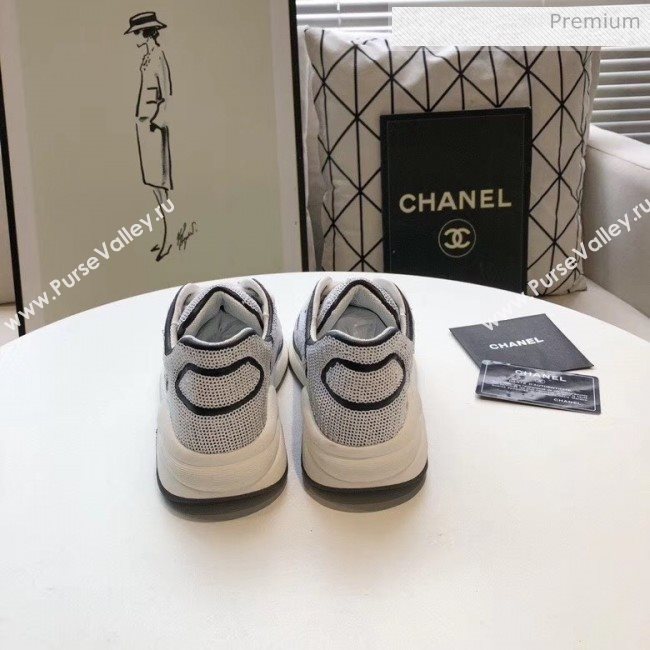 Chanel CC Logo Sequins &amp; Leather Sneakers G35936 White/Black 2020 (MD-20033130)