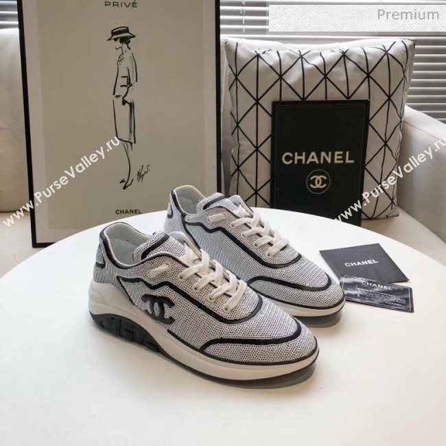 Chanel CC Logo Sequins &amp; Leather Sneakers G35936 White/Black 2020 (MD-20033130)