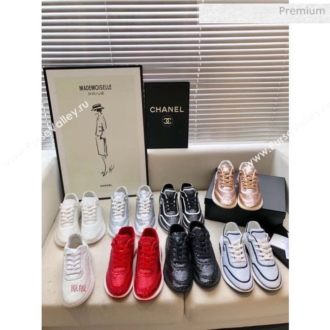 Chanel CC Logo Sequins &amp; Leather Sneakers G35936 White/Black 2020 (MD-20033130)