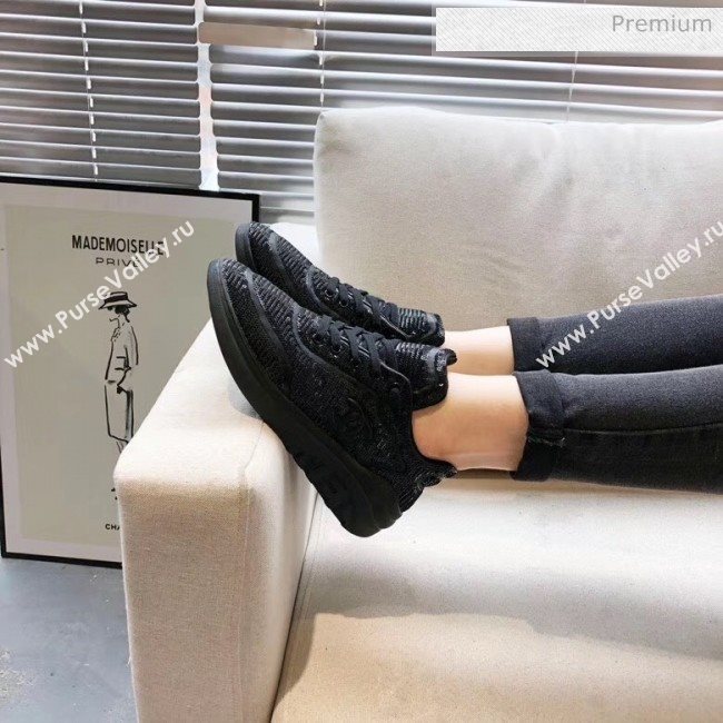 Chanel CC Logo Sequins &amp; Leather Sneakers G35936 Black 2020 (MD-20033132)
