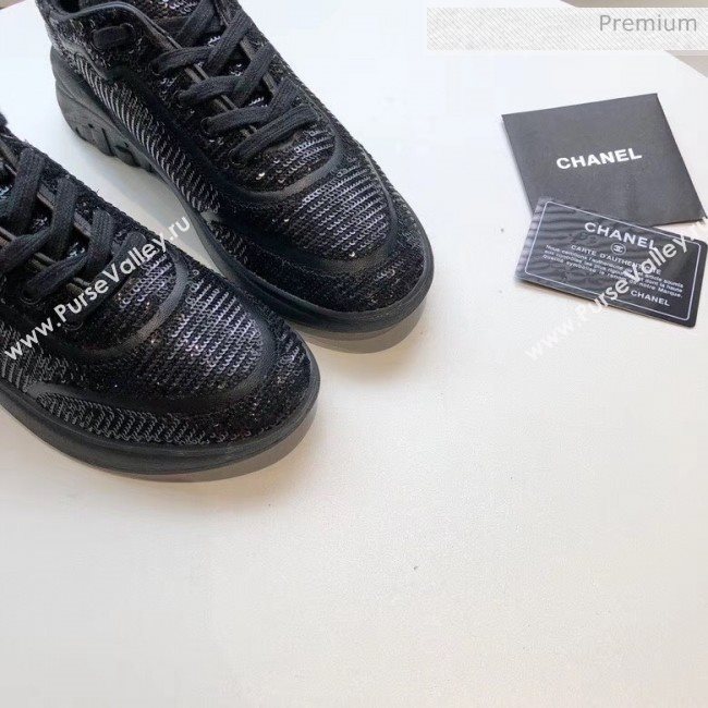 Chanel CC Logo Sequins &amp; Leather Sneakers G35936 Black 2020 (MD-20033132)