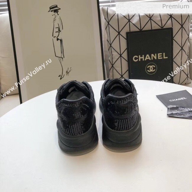Chanel CC Logo Sequins &amp; Leather Sneakers G35936 Black 2020 (MD-20033132)