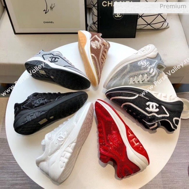 Chanel CC Logo Sequins &amp; Leather Sneakers G35936 Black 2020 (MD-20033132)