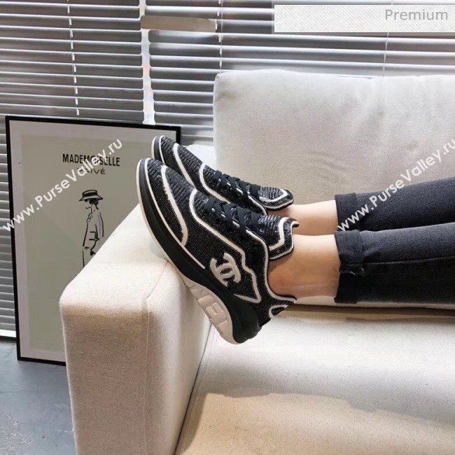 Chanel CC Logo Sequins &amp; Leather Sneakers G35936 Black/White 2020 (MD-20033133)