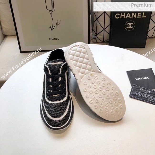 Chanel CC Logo Sequins &amp; Leather Sneakers G35936 Black/White 2020 (MD-20033133)