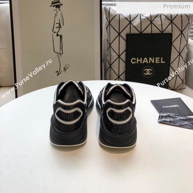 Chanel CC Logo Sequins &amp; Leather Sneakers G35936 Black/White 2020 (MD-20033133)