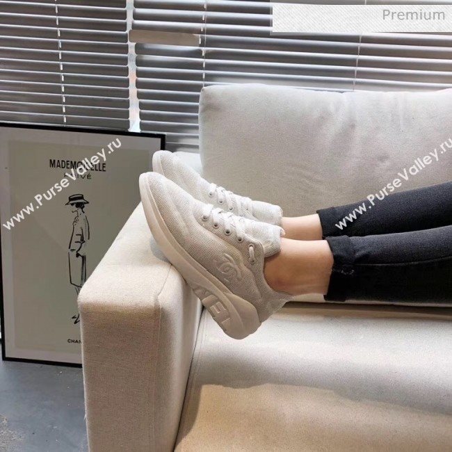 Chanel CC Logo Sequins &amp; Leather Sneakers G35936 White 2020 (MD-20033134)